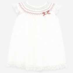 VESTIDO CON NIDO DE ABEJA CASCADA CON PUNTILLAS 35601 PAZ RODRIGUEZ