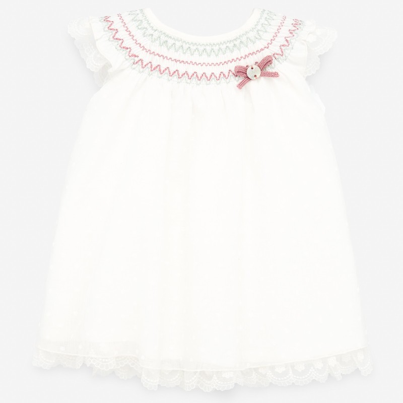 VESTIDO CON NIDO DE ABEJA CASCADA CON PUNTILLAS 35601 PAZ RODRIGUEZ