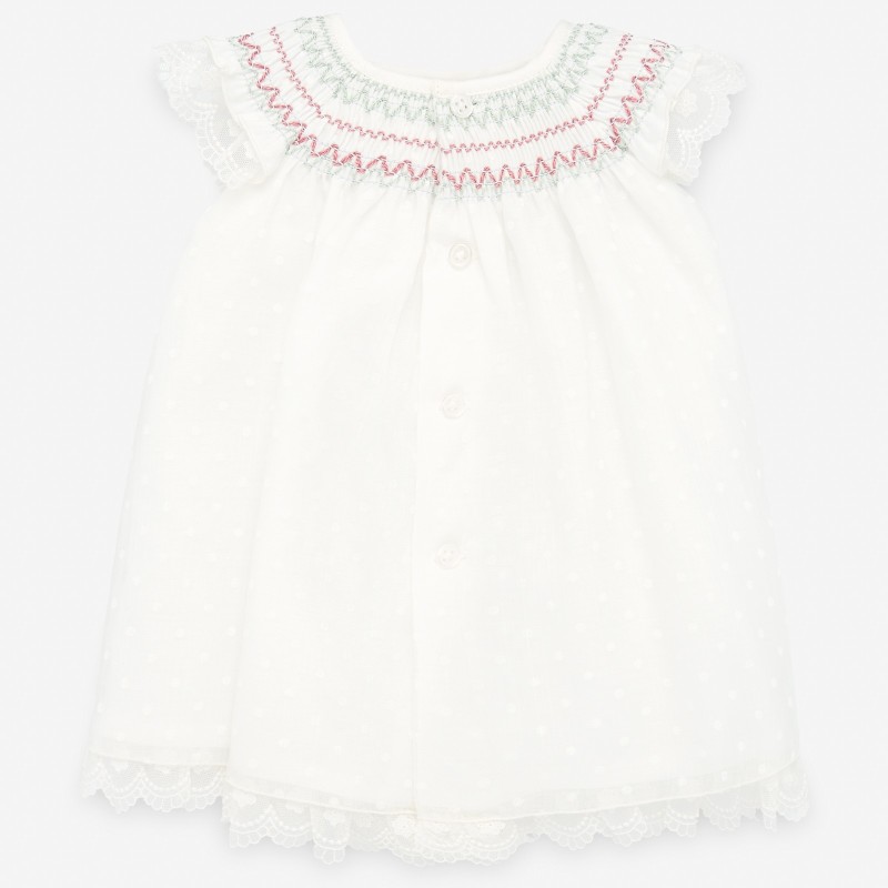 VESTIDO CON NIDO DE ABEJA CASCADA CON PUNTILLAS 35601 PAZ RODRIGUEZ