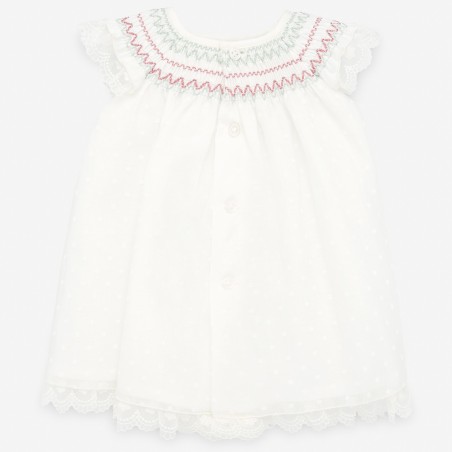 VESTIDO CON NIDO DE ABEJA CASCADA CON PUNTILLAS 35601 PAZ RODRIGUEZ