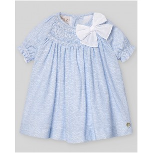 Vestido niña azul con nido de abeja y lazo VENTO PAZ Rodríguez