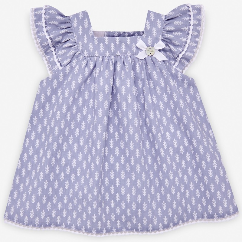 Vestido PAZ Rodríguez de tela con volante en las mangas y estampado de espigas en color blanco.