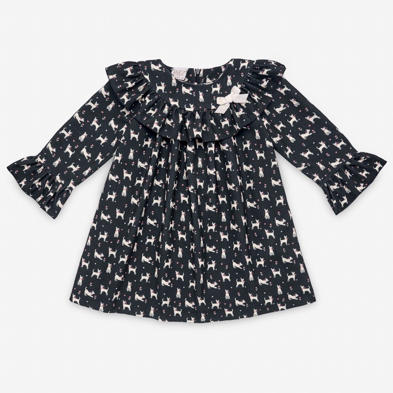 Vestido de tela  estampado con perritos colección Gamma Paz Rodríguez. Ref. 15941