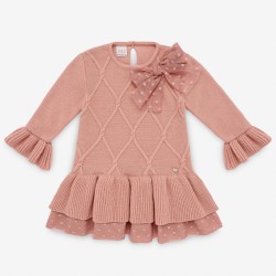 Vestido de punto infantil con volante en mangas y bajo colección Planeta Paz Rodríguez. Ref. 20045