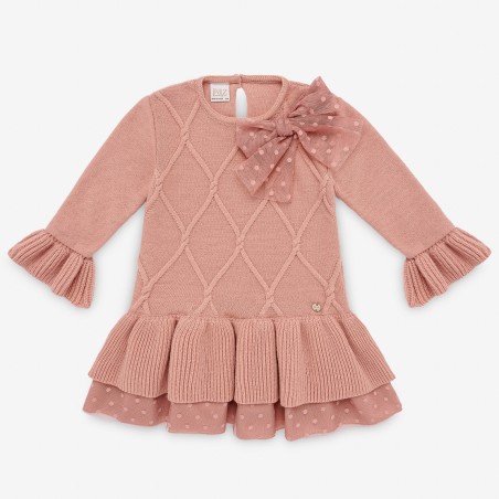 Vestido de punto infantil con volante en mangas y bajo colección Planeta Paz Rodríguez. Ref. 20045