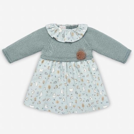 Vestido puntotela con falda de animalitos colección Polar Paz Rodríguez. Ref. 10983