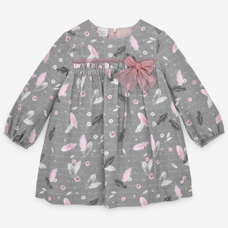 VESTIDO INFANTIL ESTAMPADO PLUMAS 35136 PAZ RODRIGUEZ